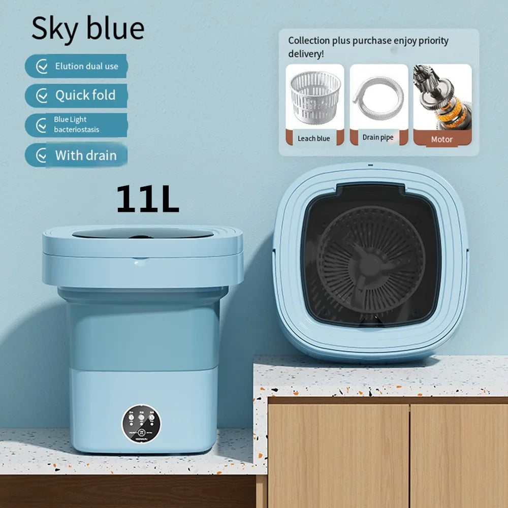 Folding Mini Washing Machine – Portable Washer for Underwear, Baby Clothes & Travel (6L/11L)